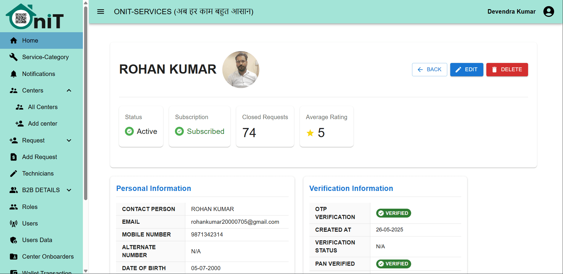 OniT Services Admin Dashboard screenshot 13