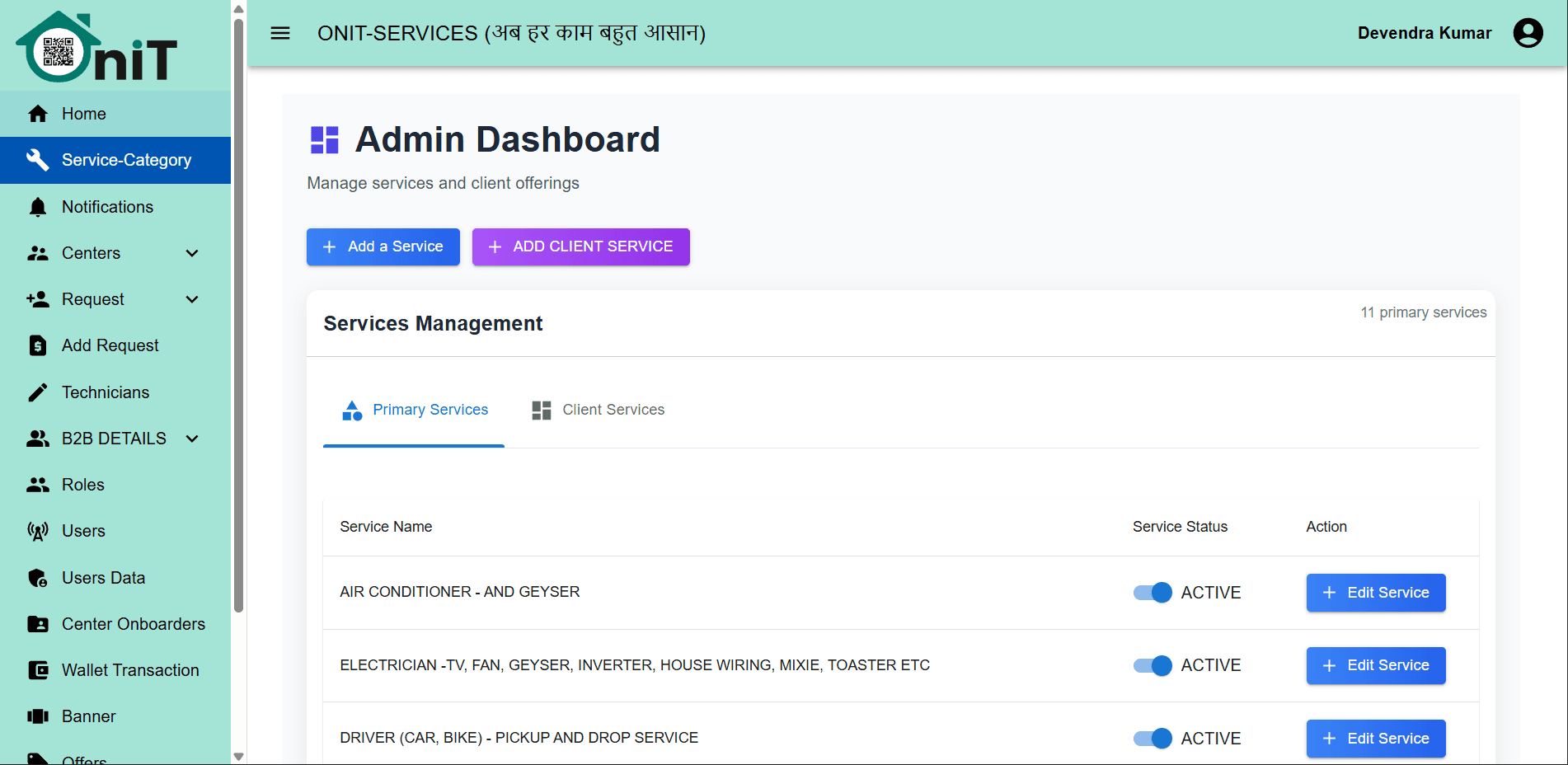 OniT Services Admin Dashboard screenshot 3