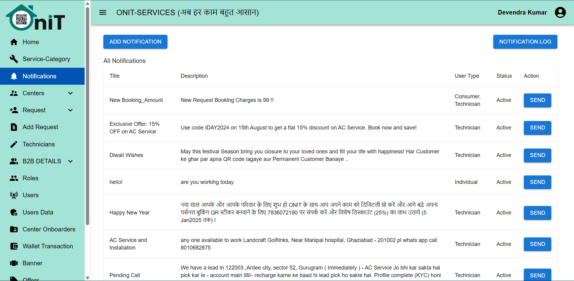 OniT Services Admin Dashboard screenshot 4