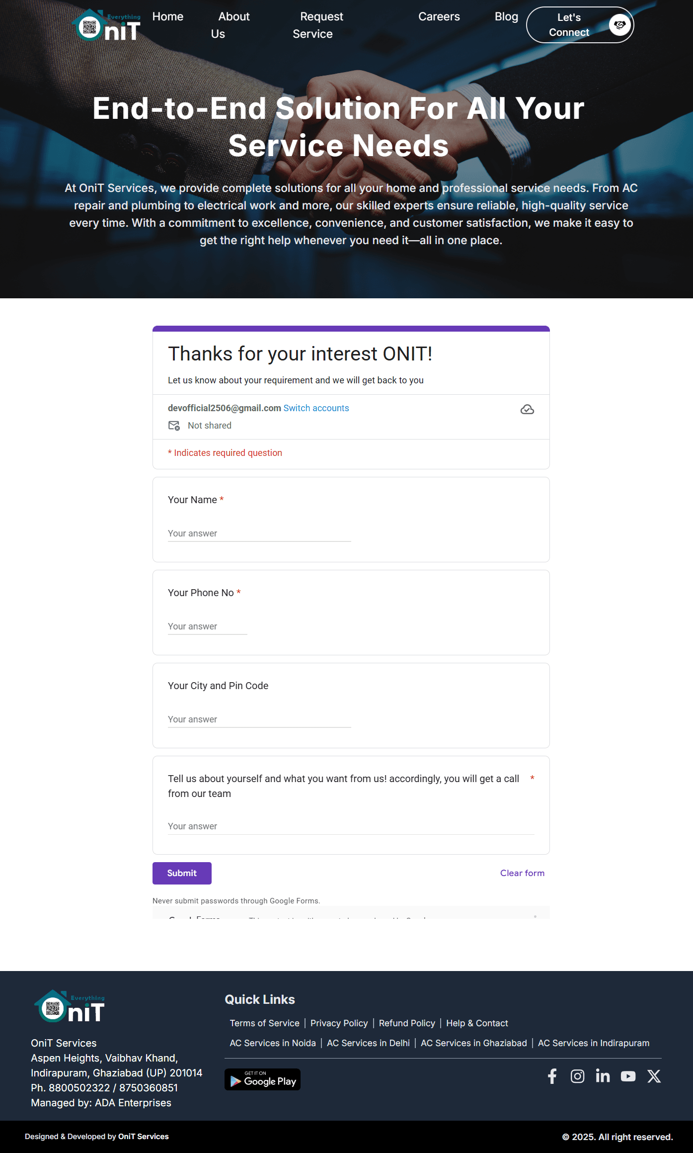 OniT Services Website screenshot 5